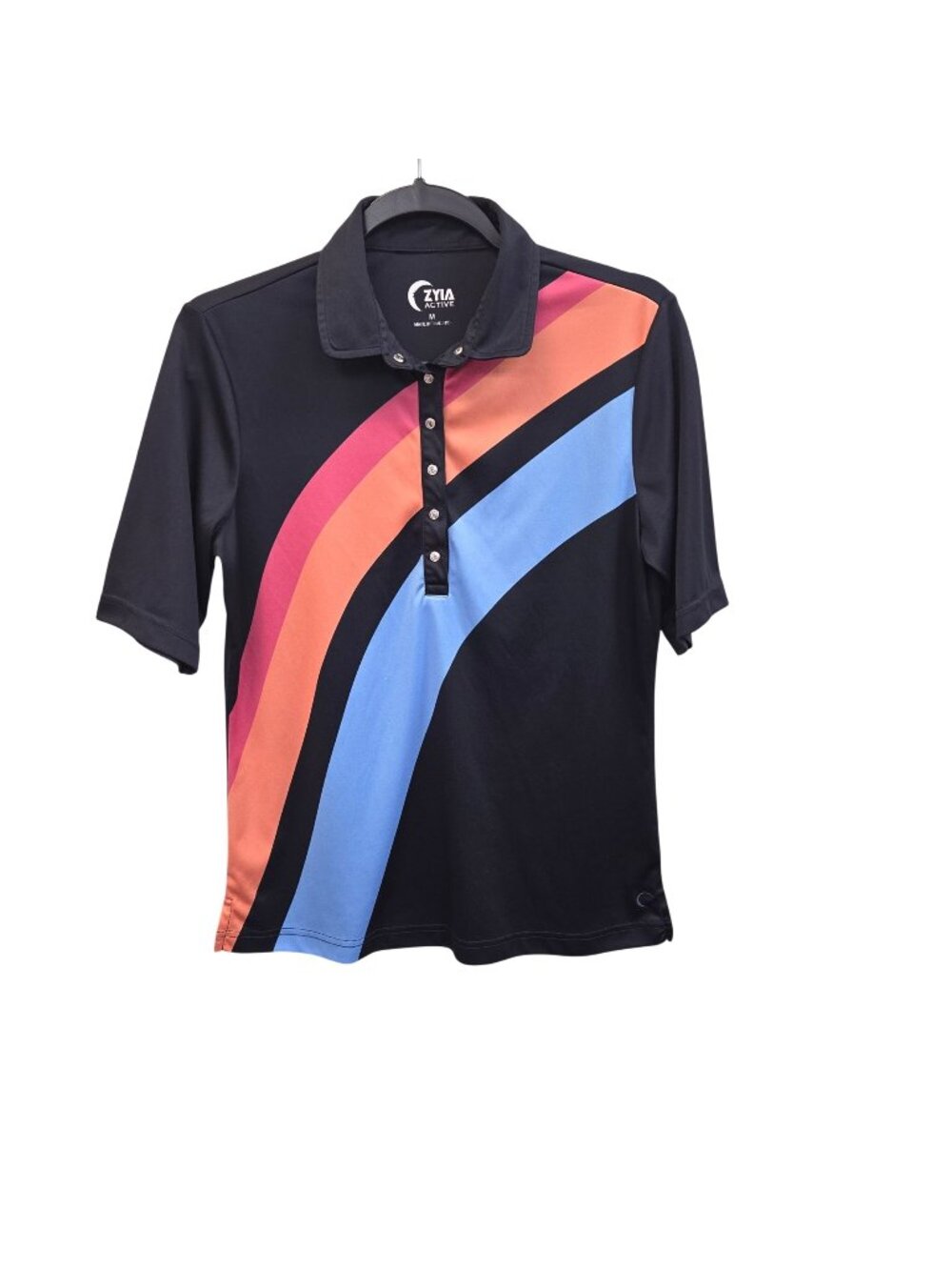 Zyia Active M Black Polo Shirt Colorful Stripes Design 4590